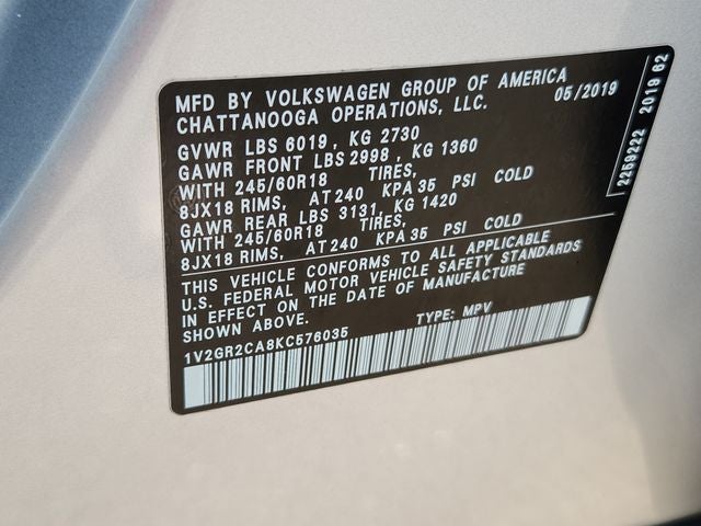 2019 Volkswagen Atlas 3.6L V6 S